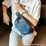 Sac Banane Bandoulière Femme Cuir grainé bleu
