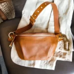 Sac Banane Bandoulière Femme Cuir grainé véritable orange marron camel