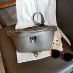 Sac Banane XXL Femme Cuir véritable grainé Gris