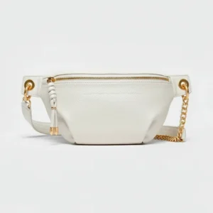 sac banane bandoulière femme cuir grainé blanc cassé lustré