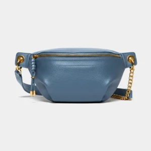sac banane bandoulière femme cuir grainé bleu marine clair indigo