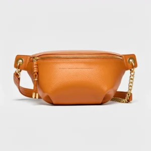 sac banane bandoulière femme cuir grainé marron clair orange