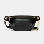 sac banane bandoulière femme cuir grainé noir lustré
