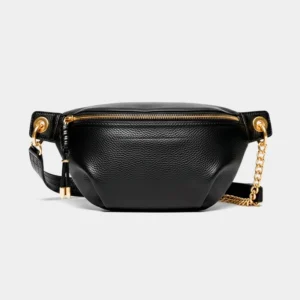 sac banane bandoulière femme cuir grainé noir lustré