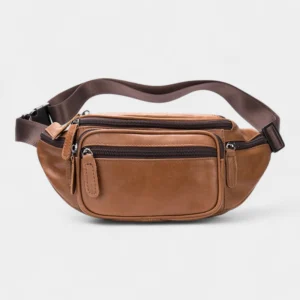 sac banane femme cuir beige avec 6 poches