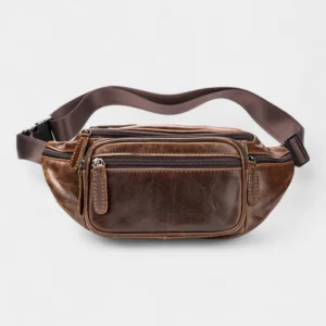 sac banane femme cuir marron avec 6 poches