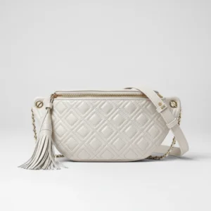 sac banane femme luxe cuir grainé et matelassé blanc cassé de face