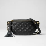 sac banane femme luxe cuir grainé et matelassé noir de face