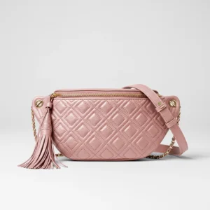 sac banane femme luxe cuir grainé et matelassé rose pastel pâle