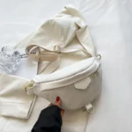 sac banane femme velours côtelé blanc cassé crème chic