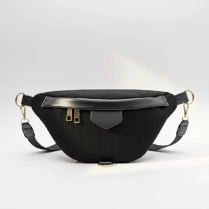 sac banane femme velours côtelé noir profond mat