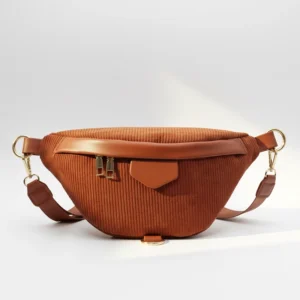sac banane femme velours côtelé marron camel orange