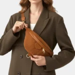 sac banane femme velours marron camel détails dorés