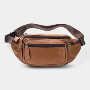 sac banane homme cuir marron clair 6 poches avant