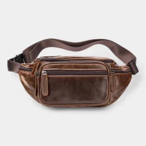 sac banane homme cuir marron foncé 6 poches avant
