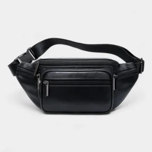 sac banane homme cuir noir 6 poches avant