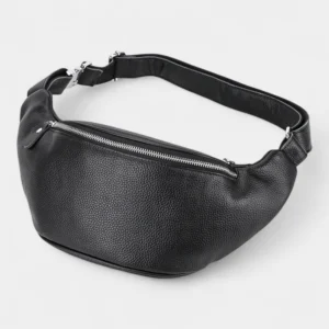 sac banane homme luxe taille standard en cuir grainé noir