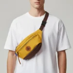 sac-banane-homme-tendance-jaune-marron-detail-bandouliere sac banane homme tendance jaune et marron détails et texture