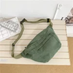 grand sac banane velours côtelé vert xxl grande capacité grand sac banane velours côtelé vert xxl avec une grande capacité