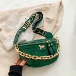 sac banane luxe vert sapin en simili cuir crocodile