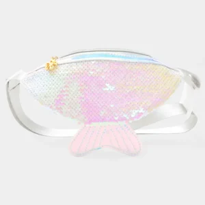 sac banane sirène queue et sequins blanc nacré rosé