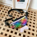 sac banane sirène multicolore arc-en-ciem avec des sequins irisés