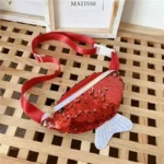 sac banane sirène rouge avec des sequins brillants