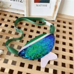 sac banane sirène vert bleu paon avec une queue nacrée irisée