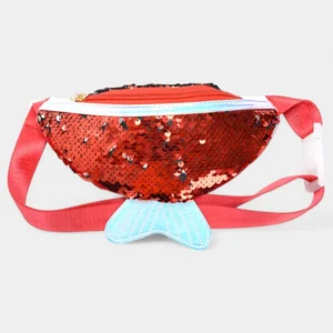sac banane sirène queue et sequins rouge brillant