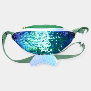 sac banane sirène queue et sequins vert bleu paon brillant