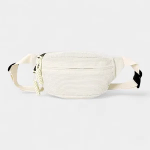 sac banane velours côtelé blanc cassé de face