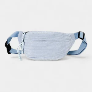 sac banane velours côtelé bleu pastel de face