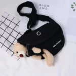 sac banane teddy peluche noir