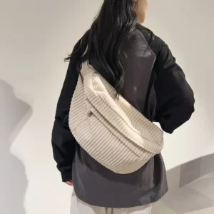 Sac Banane Xl Velours Côtelé Beige