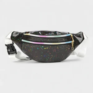 sac banane brillant noir avec des facettes colorées