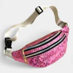 sac banane brillant avec double poches et fermeture éclair arc-en-ciel