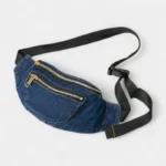 sac banane denim en jean brut avec des coutures orange