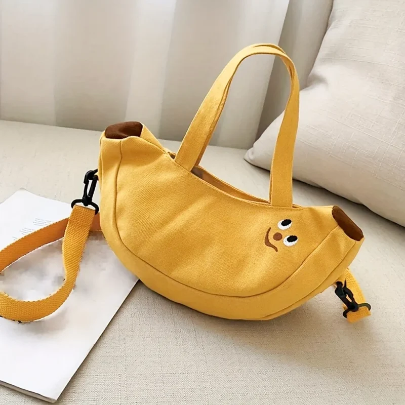 sac banane en forme de banane en toile de coton avec un visage mignon brodé