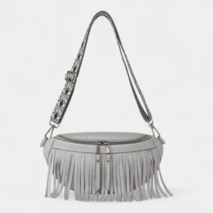 sac banane frange gris lanière motif inca