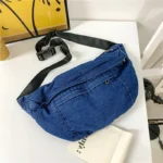sac banane jean brut avec lanière en nylon noir à clip