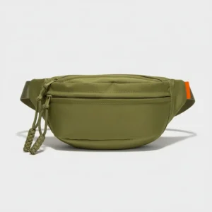 sac banane kaki avec des tirettes de fermeture tressées en scoubidous