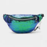 sac banane paillettes brillantes sequins bleu vert émeraude irisé paon