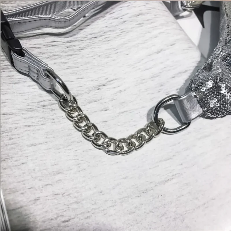 sac banane paillettes chainette argentée