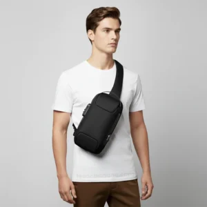 sac banane sécurisé porté en bandoulière par un homme