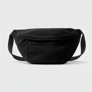 sac banane xl velours côtelé noir à grosses côtes bandes