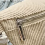 Sac Banane Bandouliere Velours beige fermeture éclair