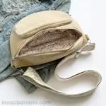 Sac Banane Bandouliere Velours beige grande poche