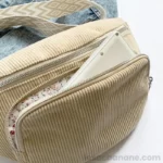 Sac Banane Bandouliere Velours beige poche avant