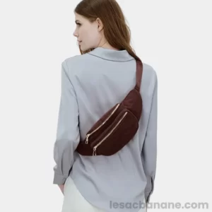 Sac Banane Velours Marron Grande en bandoulière