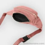 Sac Banane Velours Rose poudré grande poche